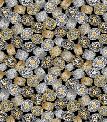 Benartex Fabric - Western Buckles Black (Gone Country)