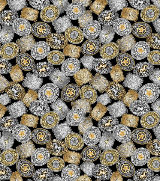 Benartex Fabric - Western Buckles Black (Gone Country)