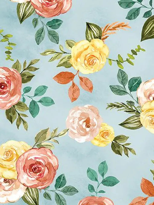 Benartex Fabric - Gone Country Floral Light Blue (Gone Country)