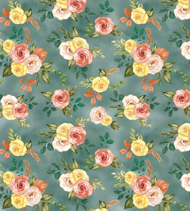 Benartex Fabric - Gone Country Floral Teal (Gone Country)