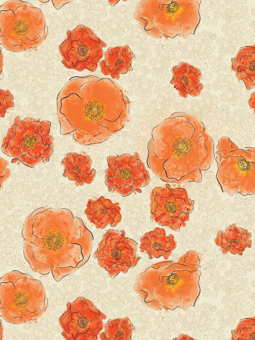 Benartex Fabric - Treasured Poppies Natural (Modern Vintage: Treasured)