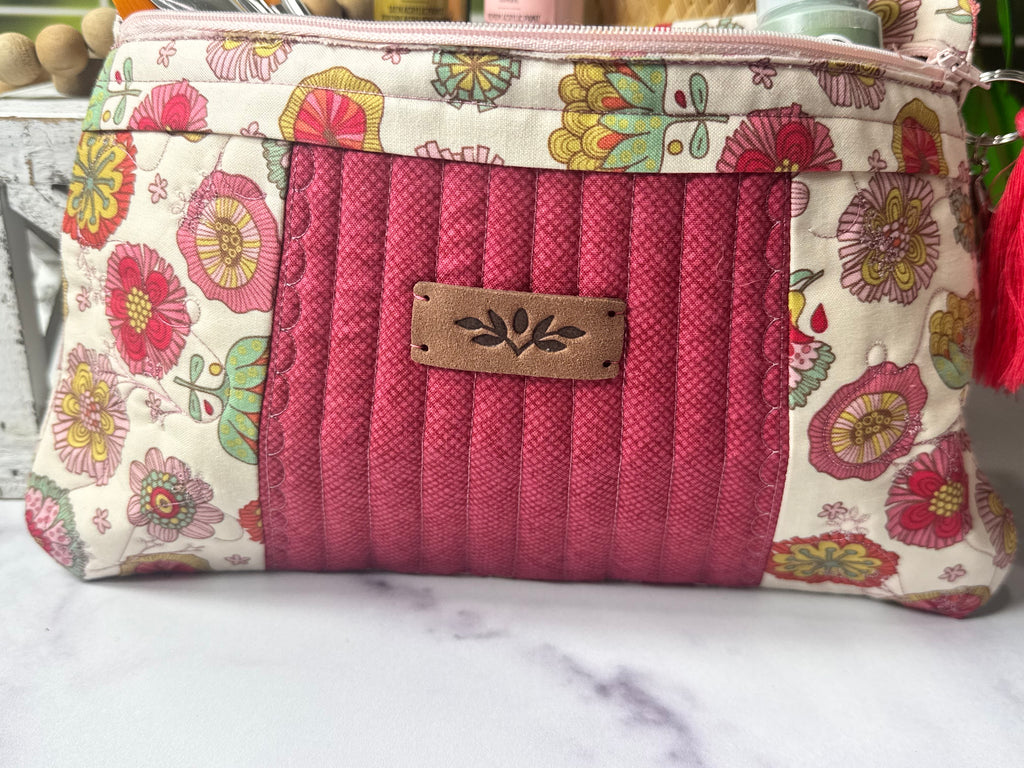 Quilted Zipper Bag - Pink Center