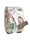 Fabric roll with floral pattern and Moda label on a white background