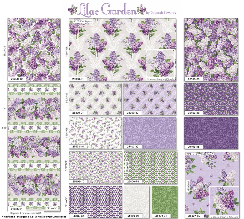 Northcott - Lilac Border Stripe (Lilac Garden) 25395-91