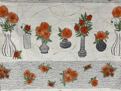 Benartex Fabric - Treasured Poppies Stripe Natural (Modern Vintage: Treasured)