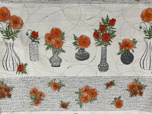 Benartex Fabric - Treasured Poppies Stripe Natural (Modern Vintage: Treasured)