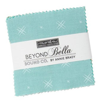Charm Pack of fabric squares with 'Beyond Bella' label on a white background. Sold by Sewing Bee Studio.