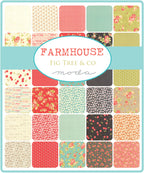 Collection of fabric swatches with 'Farmhouse' design from Fig Tree & Co Moda on a white background. Sold by Sewing Bee Studio.