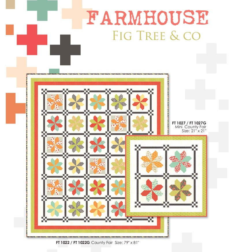 Quilt pattern packaging with 'Farmhouse Fig Tree & Co' branding and quilt design. Charm pack bundle sold by Sewing Bee Studio.