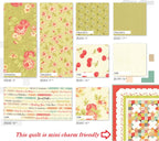 Farmhouse Collection of fabric swatches with floral and patchwork designs on a green background. Sold by Sewing Bee Studio.
