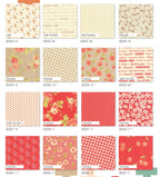 Grid of fabric swatches with various patterns and colors in the Farmhouse collection. Sold by Sewing Bee Studio.
