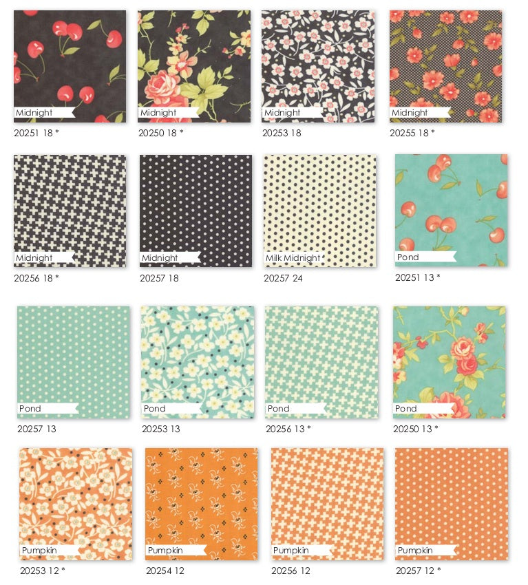 Collection of Farmhouse fabric swatches with various patterns and colors. Sold by Sewing Bee Studio.