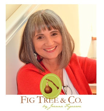 Designer with a red jacket and 'Fig Tree & Co.' logo.  Charm pack bundle sold by Sewing Bee Studio.