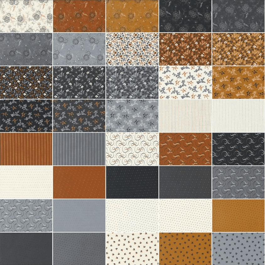 Grid of various fabric patterns in earthy tones