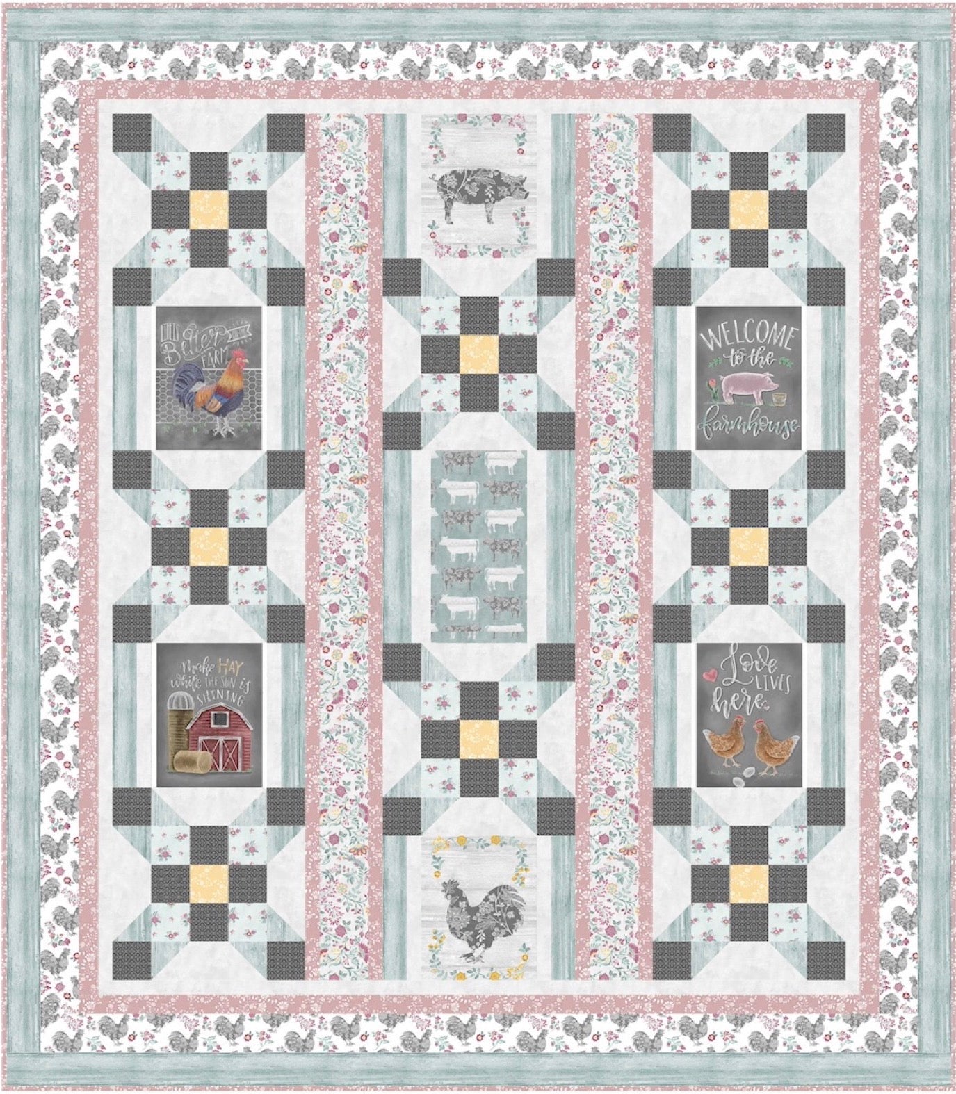 Benartex - Calico Cows Medium Teal (Chalk Barn) 16320-83