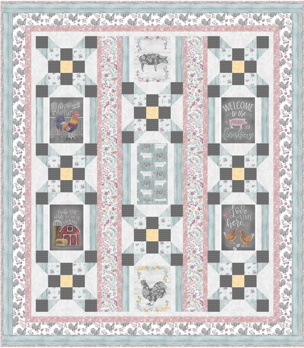 Benartex - Chalk Paint Roosters Teal Yellow (Chalk Barn) 16321-84