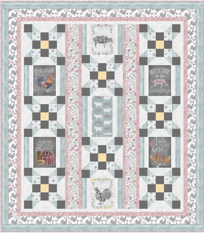 Benartex Fabric - Chalk Paint Roosters Charcoal Rose (Chalk Barn)