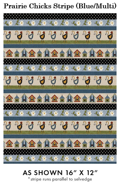 Benartex Fabric - Prairie Chicks Stripe Blue/Multi (Prairie Chicks)