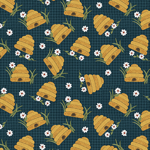 Benartex Fabric - Prairie Hive Blue (Prairie Chicks)
