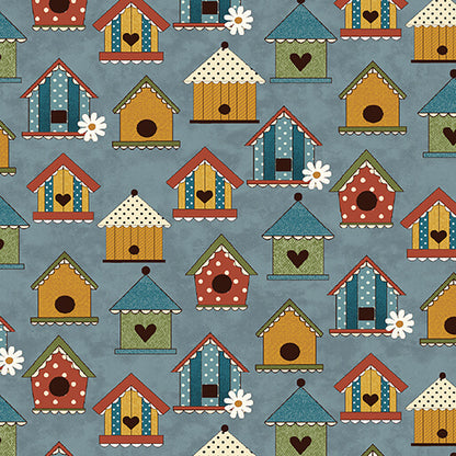 Benartex Fabric - Tweet House Blue (Prairie Chicks)