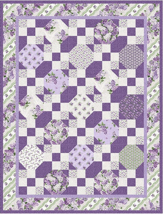 Northcott - Lilac Border Stripe (Lilac Garden) 25395-91