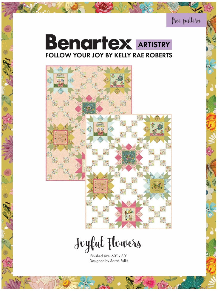 Benartex Fabric - Joyful Flowers KIT White (Follow Your Joy)
