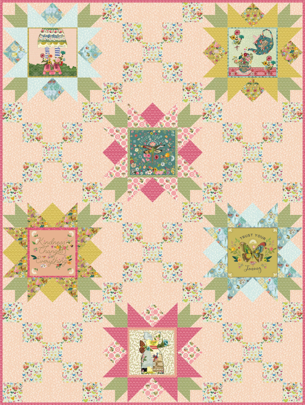 Benartex Fabric - Joyful Flowers KIT Peach (Follow Your Joy)