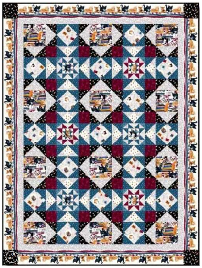 Henry Glass - Quilted Kitties Small Foliage in Midnight Blue