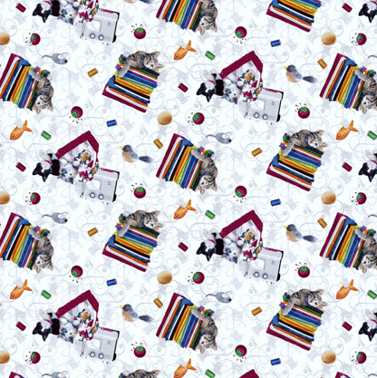 Henry Glass - Quilted Kitties Cats and Fabric in White