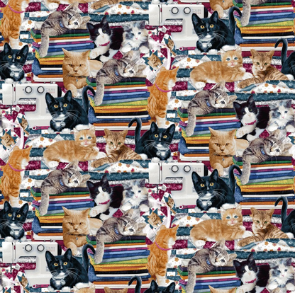 Henry Glass - Quilted Kitties Hanging Out in Fabric Room - Multi