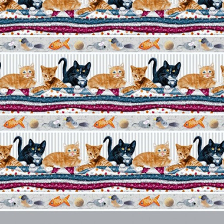 Henry Glass - Quilted Kitties: Repeating Border Stripe in Gray