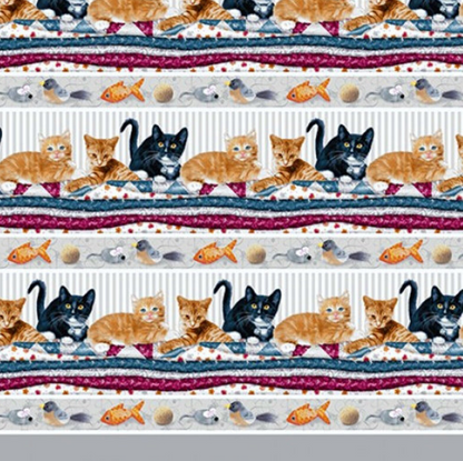 Henry Glass - Quilted Kitties: Repeating Border Stripe in Gray
