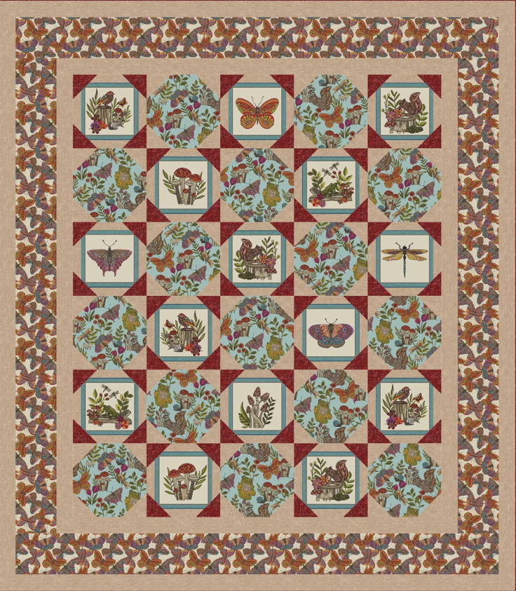 Benartex Fabric - Butterfly Toss in Medium Teal (Small Wonders)