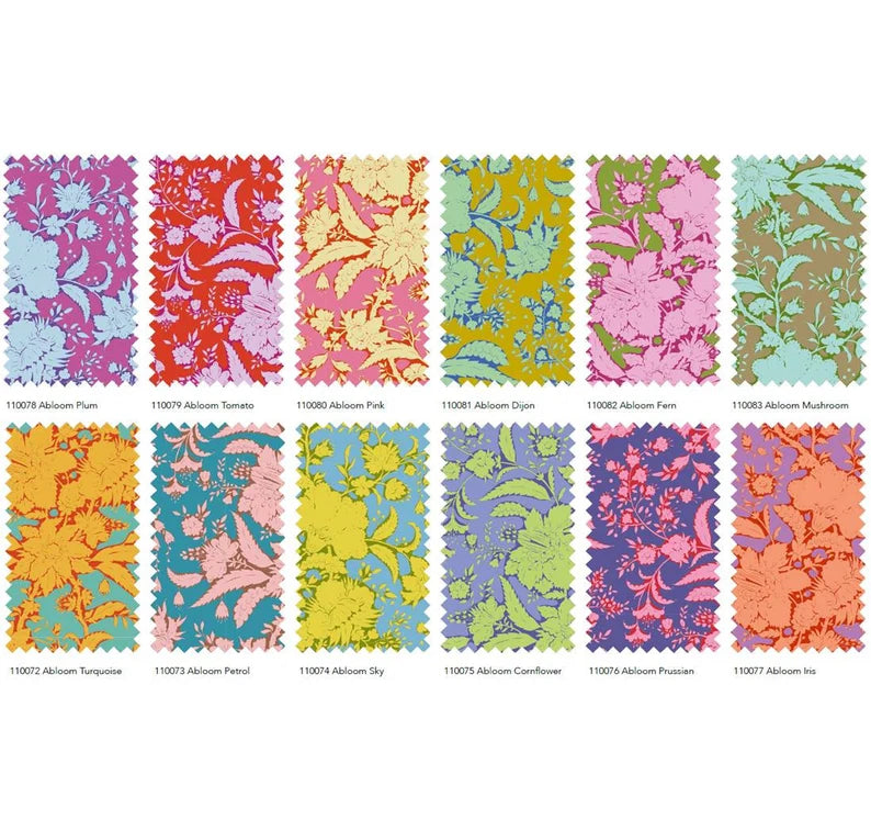 Tilda's "Bloomsville" Collection of colorful floral patterns on a white background. Sold by Sewing Bee Studio.