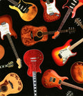 Timeless Treasures Acoustic and Electric Guitars on Black - Timeless Treasures C1611-BLACK