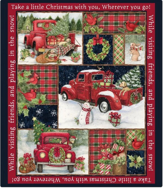 Red Truck Collage Panel From Springs Creative Christmas by Susan Winget Collection In Holiday 66689A620715 100% Cotton Fabric 36"x44" Panel