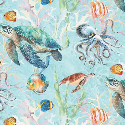 Benartex Fabric - Under Sea World Lt. Turq. Multi (Under The Sea)