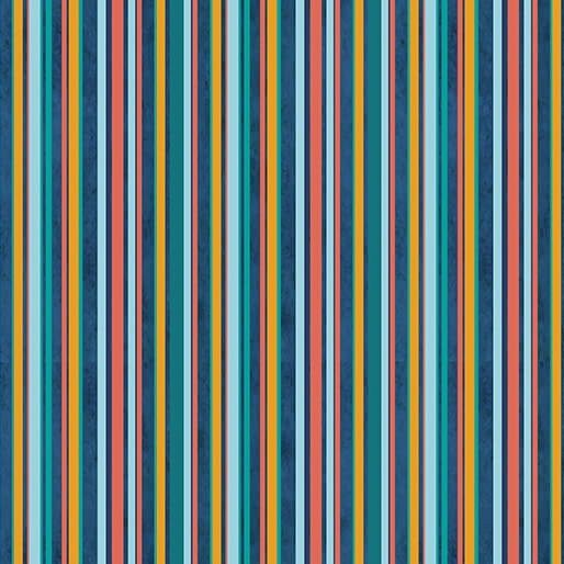 Benartex Fabric - Cabana Stripe Coral Multi (Under The Sea)