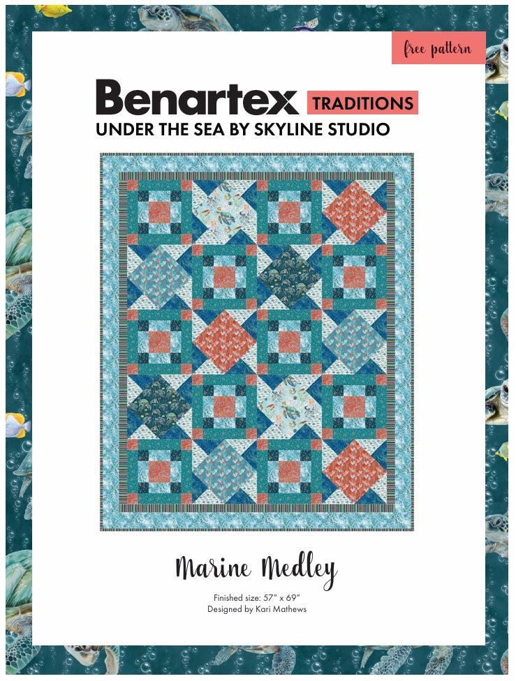 Benartex Fabric - Cabana Stripe Coral Multi (Under The Sea)