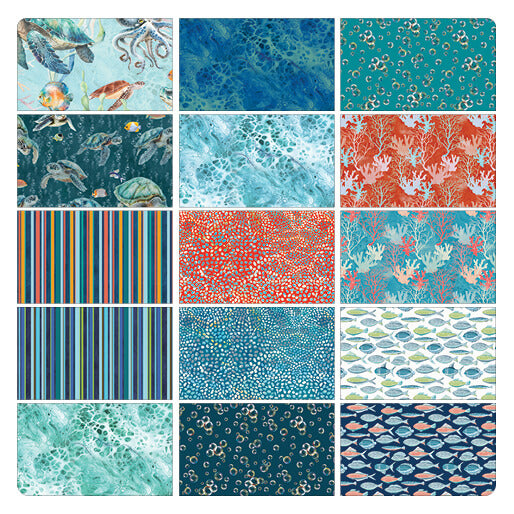 Benartex Fabric - Cabana Stripe Coral Multi (Under The Sea)