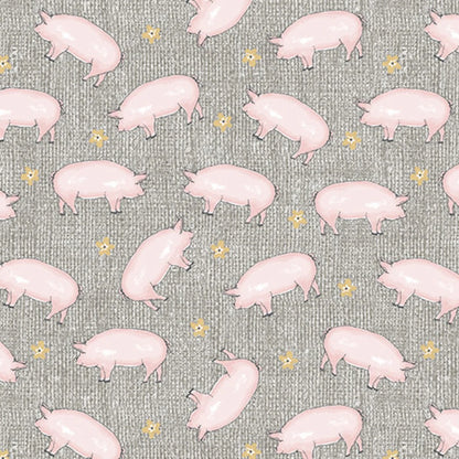Benartex Fabric - Hog Heaven in Grey (Farm Fresh)