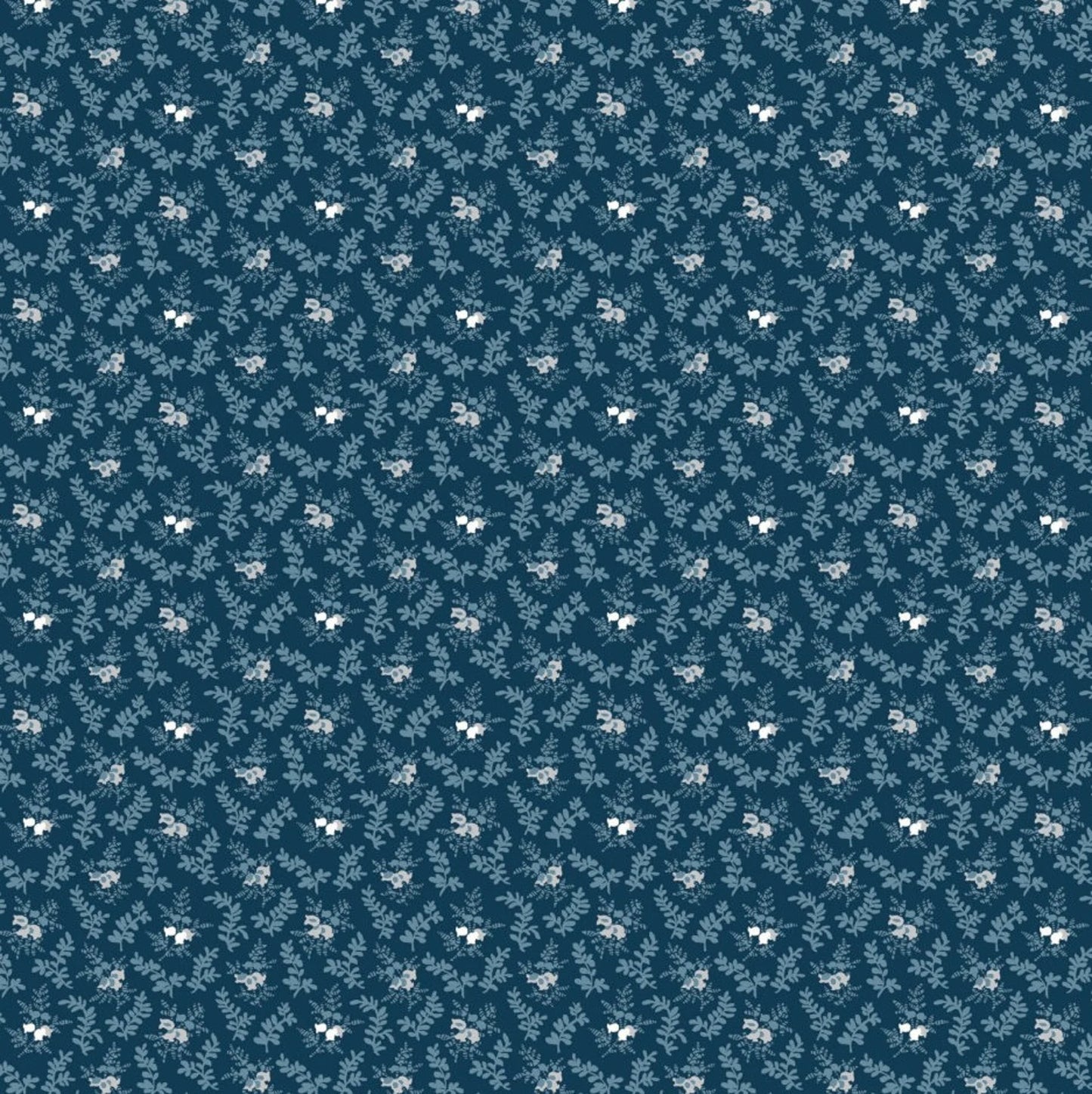 Henry Glass - Quilted Kitties Small Foliage in Midnight Blue