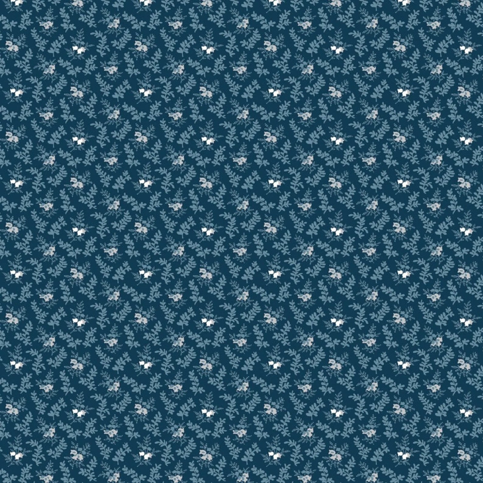 Henry Glass - Quilted Kitties Small Foliage in Midnight Blue