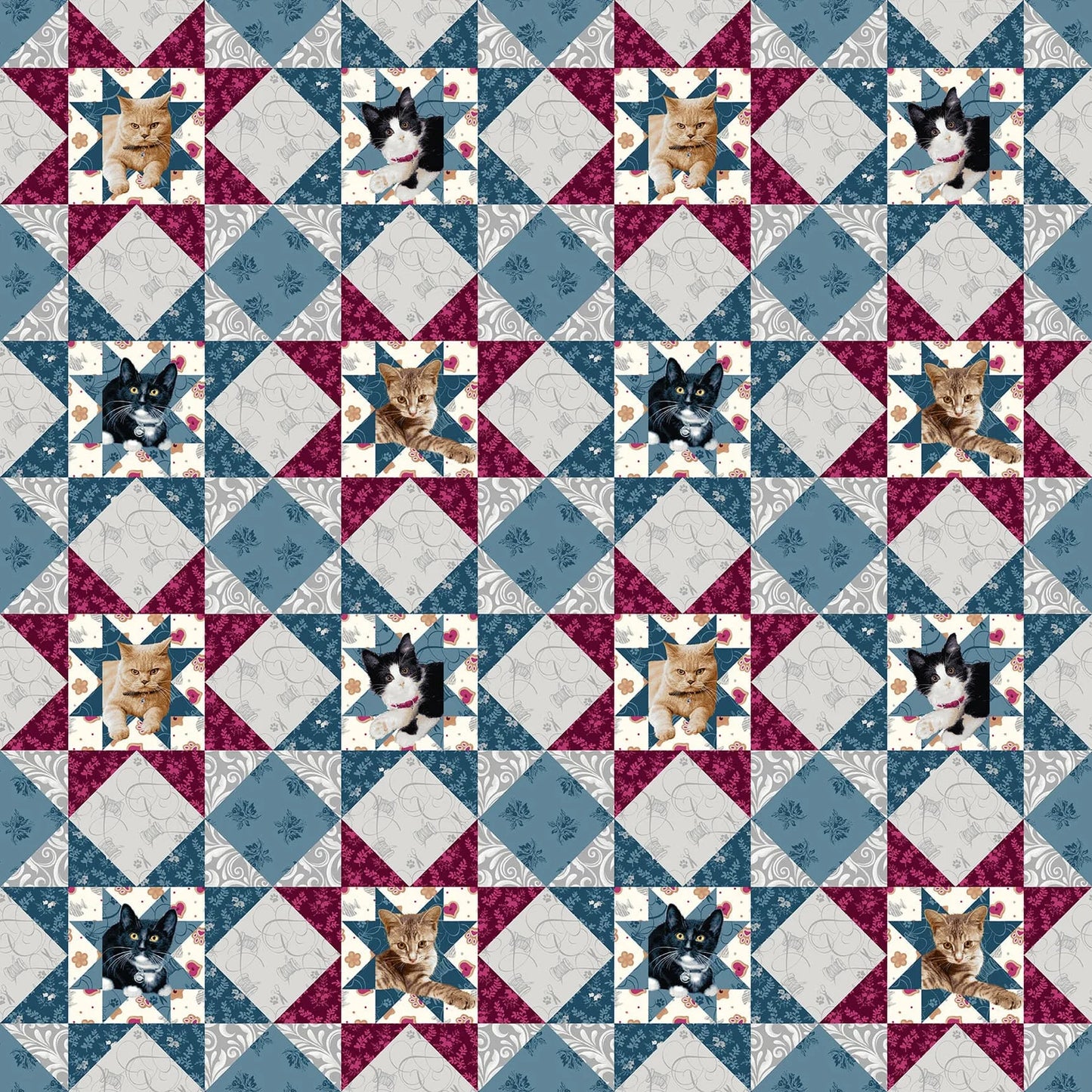 Henry Glass - Quilted Kitties Patchwork by Robert Giordano