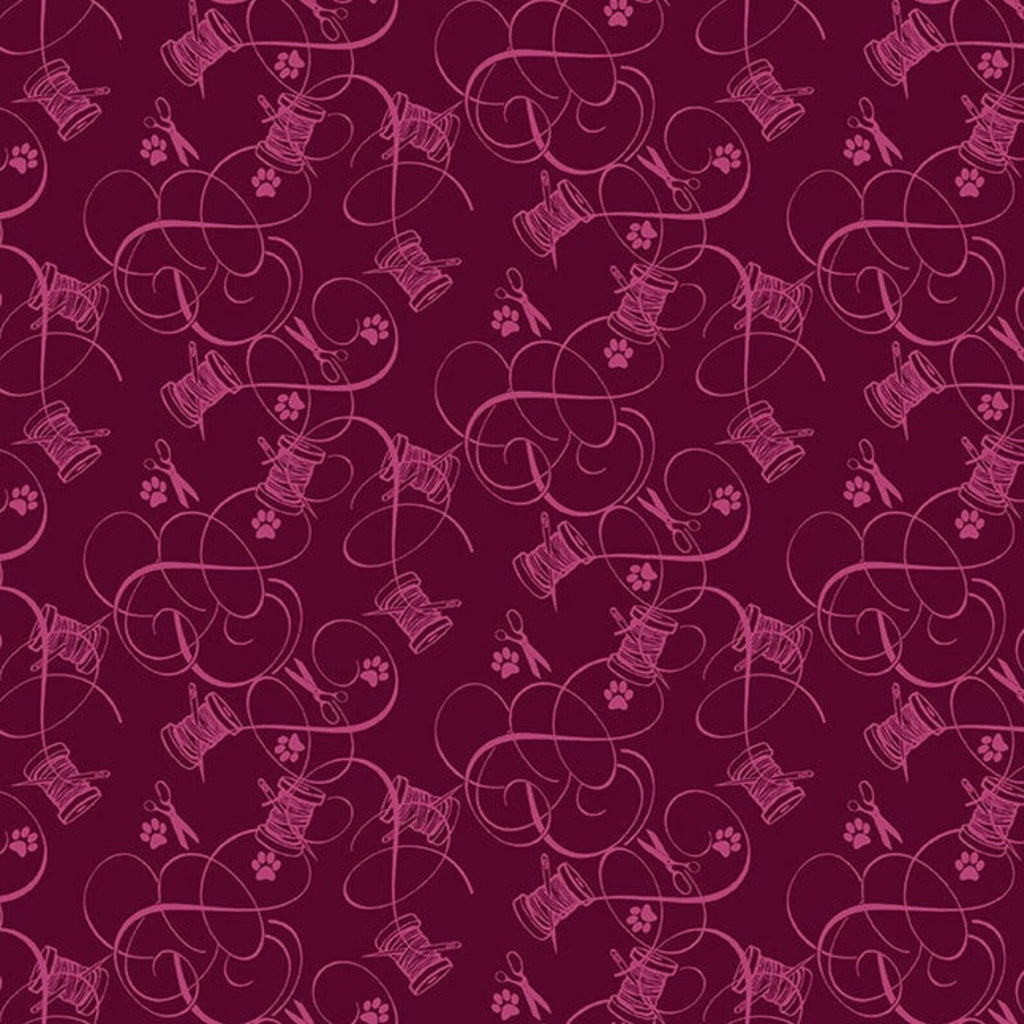 Henry Glass - Quilted Kitties Calico in Mulberry