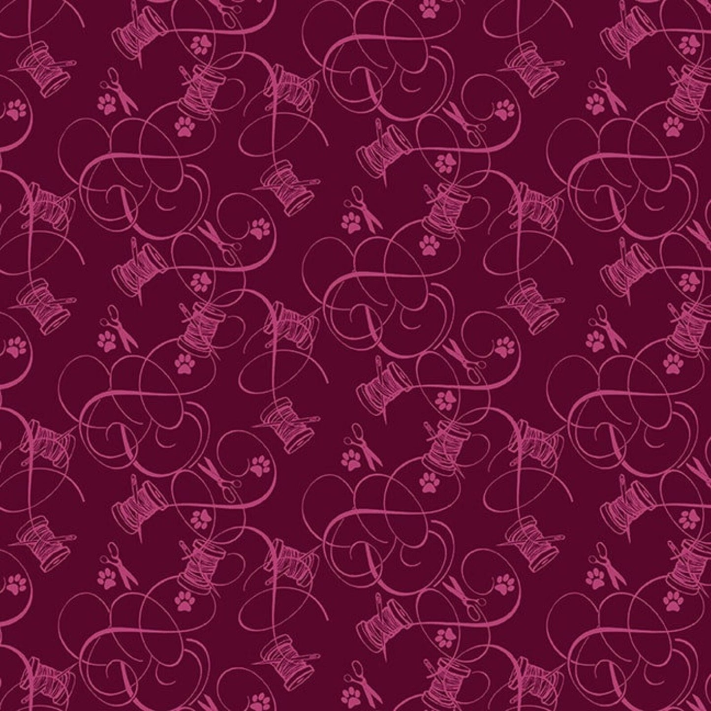 Henry Glass - Quilted Kitties Calico in Mulberry