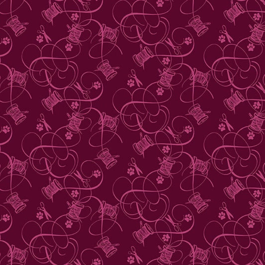 Henry Glass - Quilted Kitties Calico in Mulberry