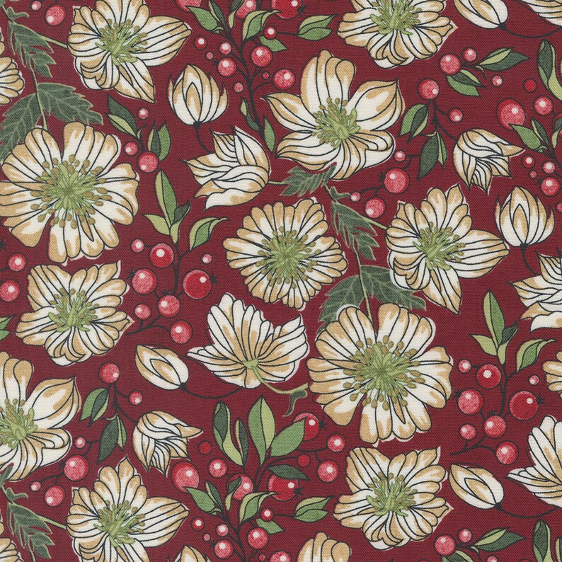 Moda  Jolly Good Cranberry 30720 18 Christmas Rose Florals