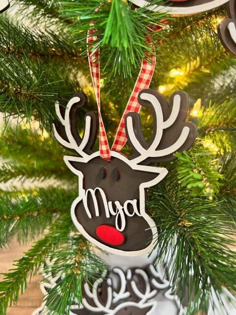Adorable Personalized Christmas Reindeer Ornament