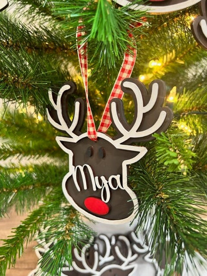 Adorable Personalized Christmas Reindeer Ornament